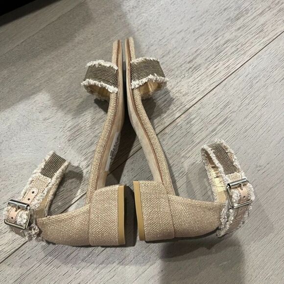 Stuart Weitzman Nudistchains Canvas Gold Sandals Tweed  Block US 6 - Picture 9 of 15